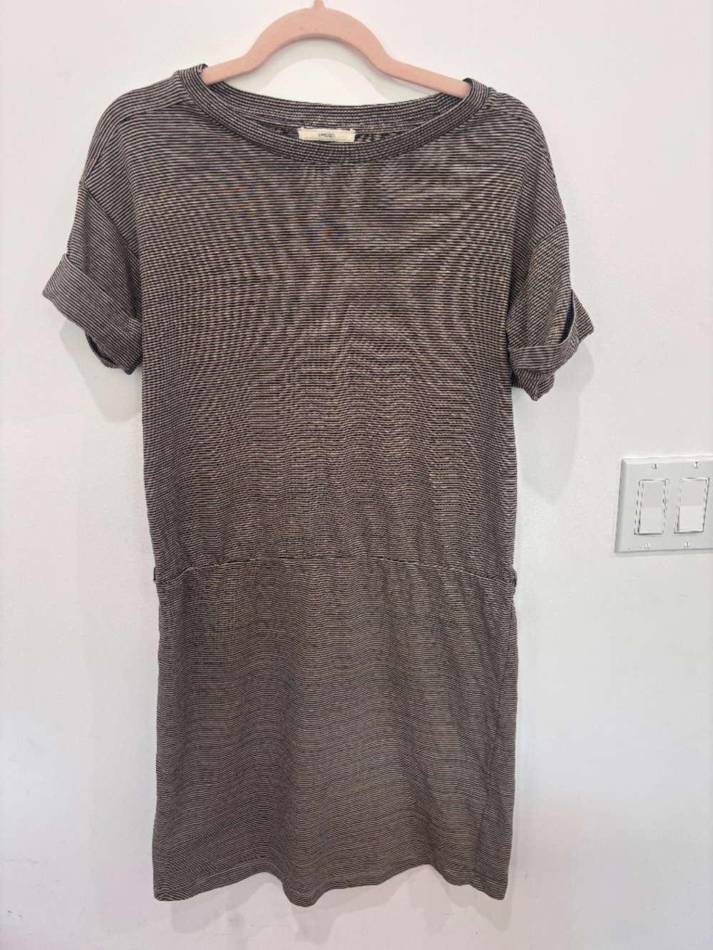 Sessùn Striped Dress Large Black Beige Micro Stripe Boatneck French Minimalist